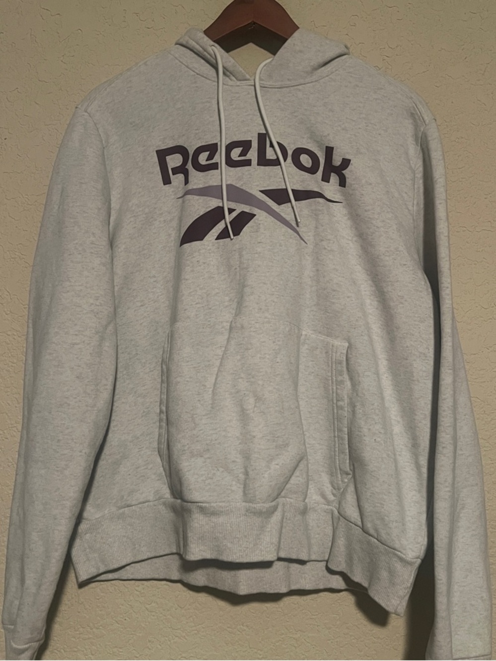 Reebok Light washed out Gray Pullover Hoodie with Dark Purple Logo